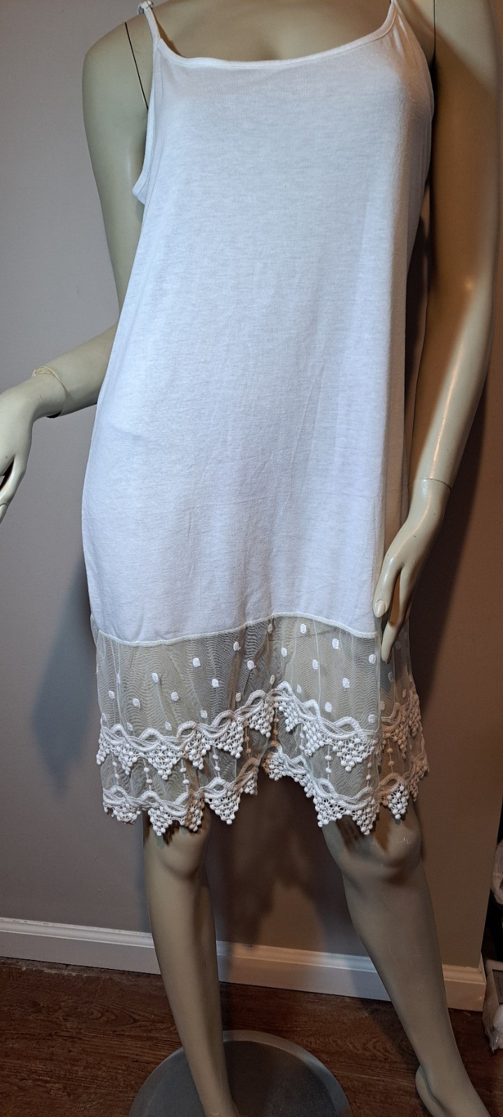 Logo Style Drop Waist Slip Extra Long Tank White Poly Blend Beautiful