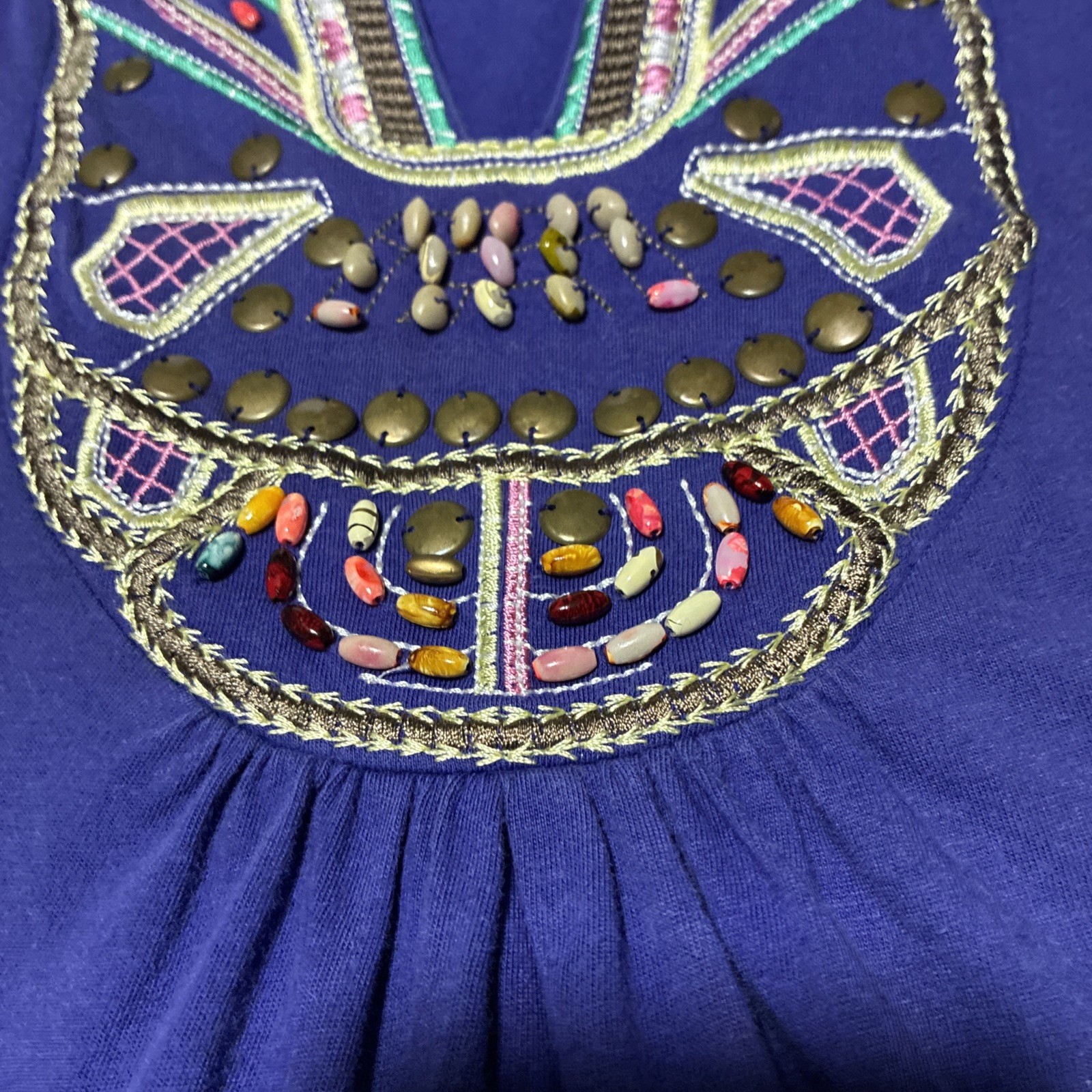 RXB Purple Embroidered Beaded Tank Top Women’s XL 100% Cotton Boho Embellished