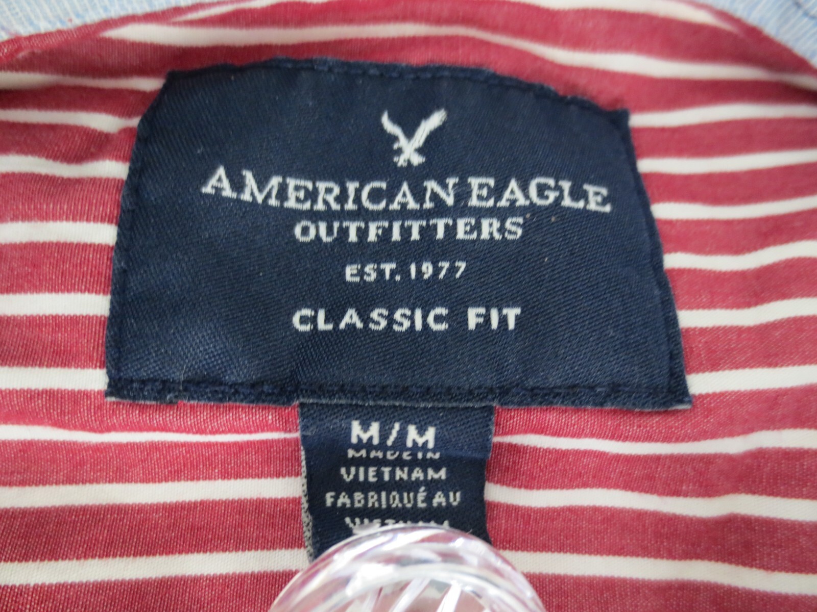 AEO American Eagle Womens Button Classic Fit Maroon Striped Top Shirt Blouse – M