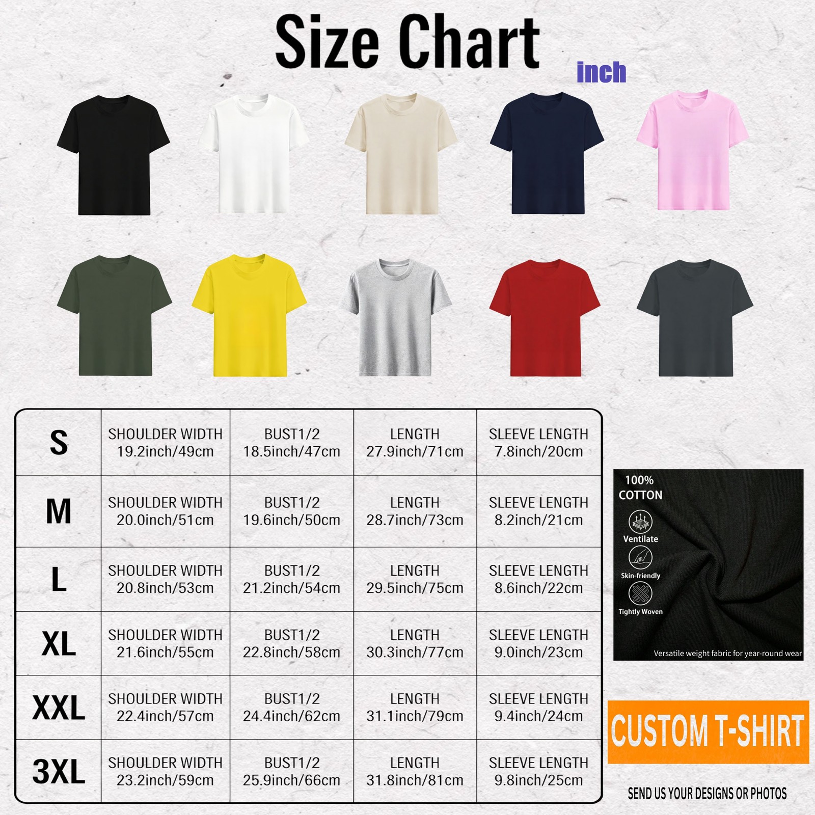Print Your Photo Text Logo DIY Custom Cotton Tee Personalized Unisex Breathable