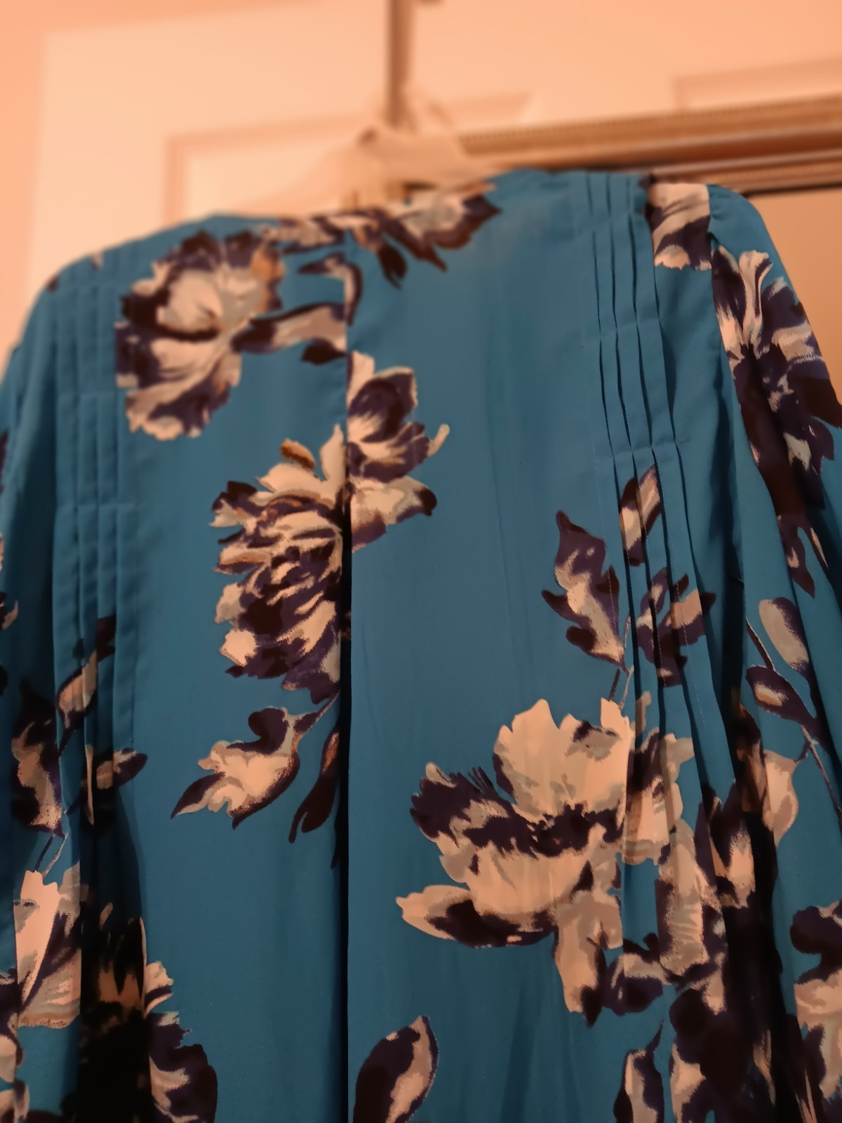 DENIM 24/7 GORGEOUS BLOUSE SIZE 30W CARIBBEAN BLUE SILVER BUTTONS CROCHET TRIM