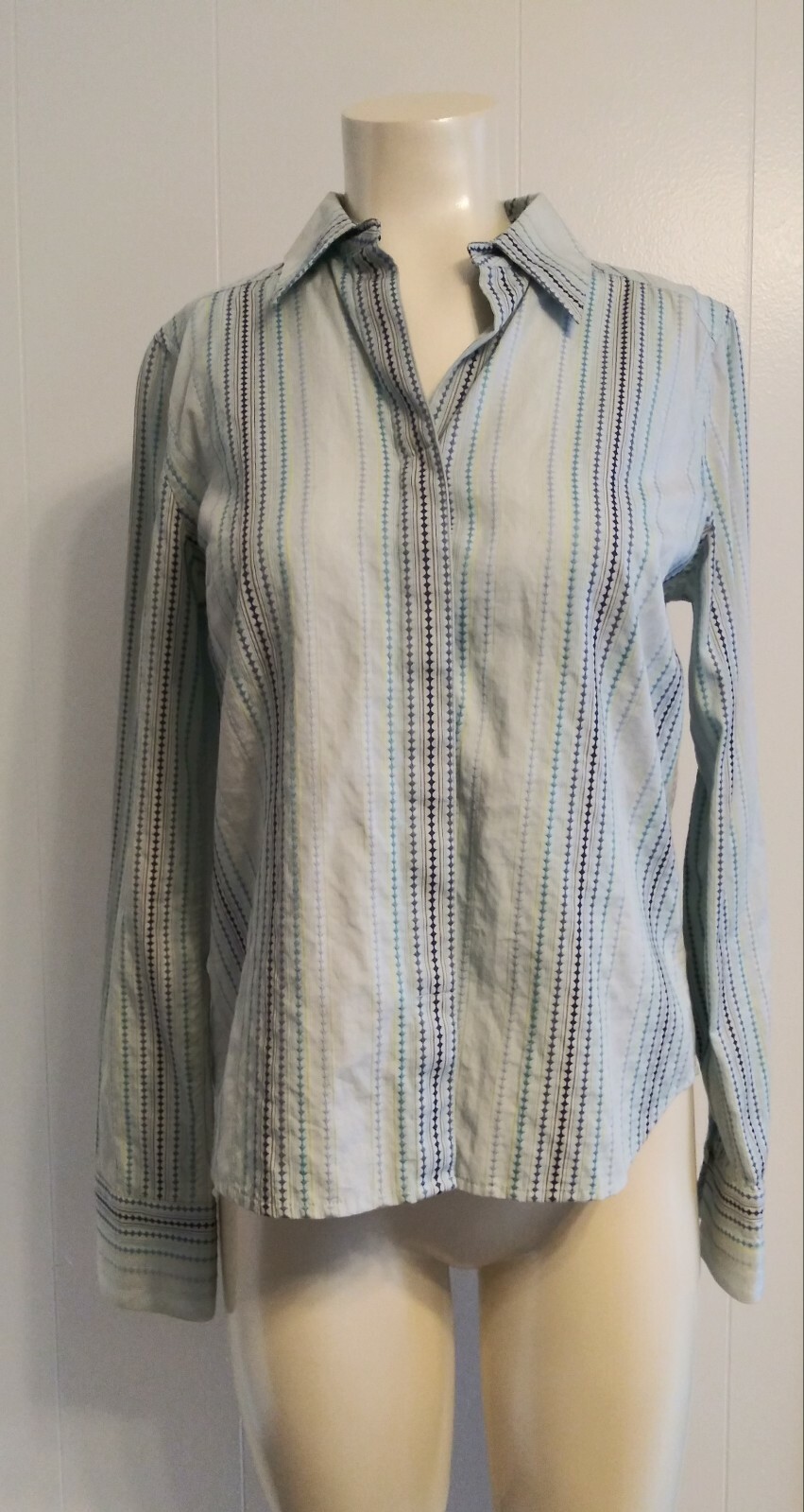 Indigo Palms Button Up Striped Dress Shirt Long Sleeve Women’s Size Medium