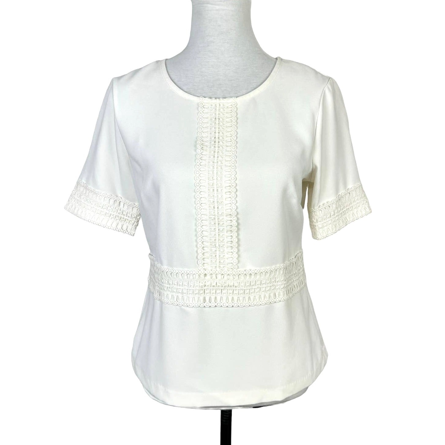 Ann Taylor NWT Women’s Small Ivory White Crochet Lace Detail Tailored Blouse