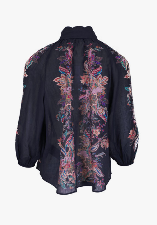 AUTH WOMEN’S ZIMMERMANN RHIANNON NAVY PAISLEY BILLOW BLOUSE – SZ 0P
