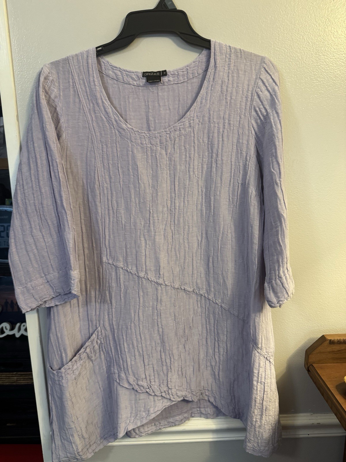 Grizas Purple crinkle tunic dress S silk linen boho classic designer casual