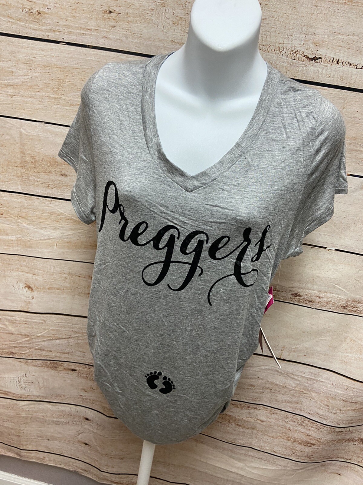 French Pastry Short Sleeve “Preggers” Shirt Size Medium Womens Gray New NWT Top