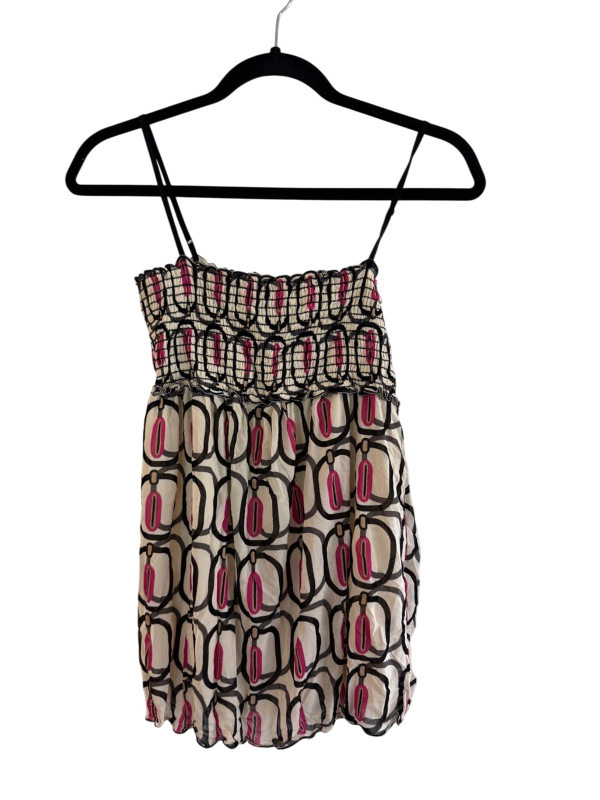Max Studio Womens Sleeveless Printed Top Black Pink Bubble Hem Nylon Blend M