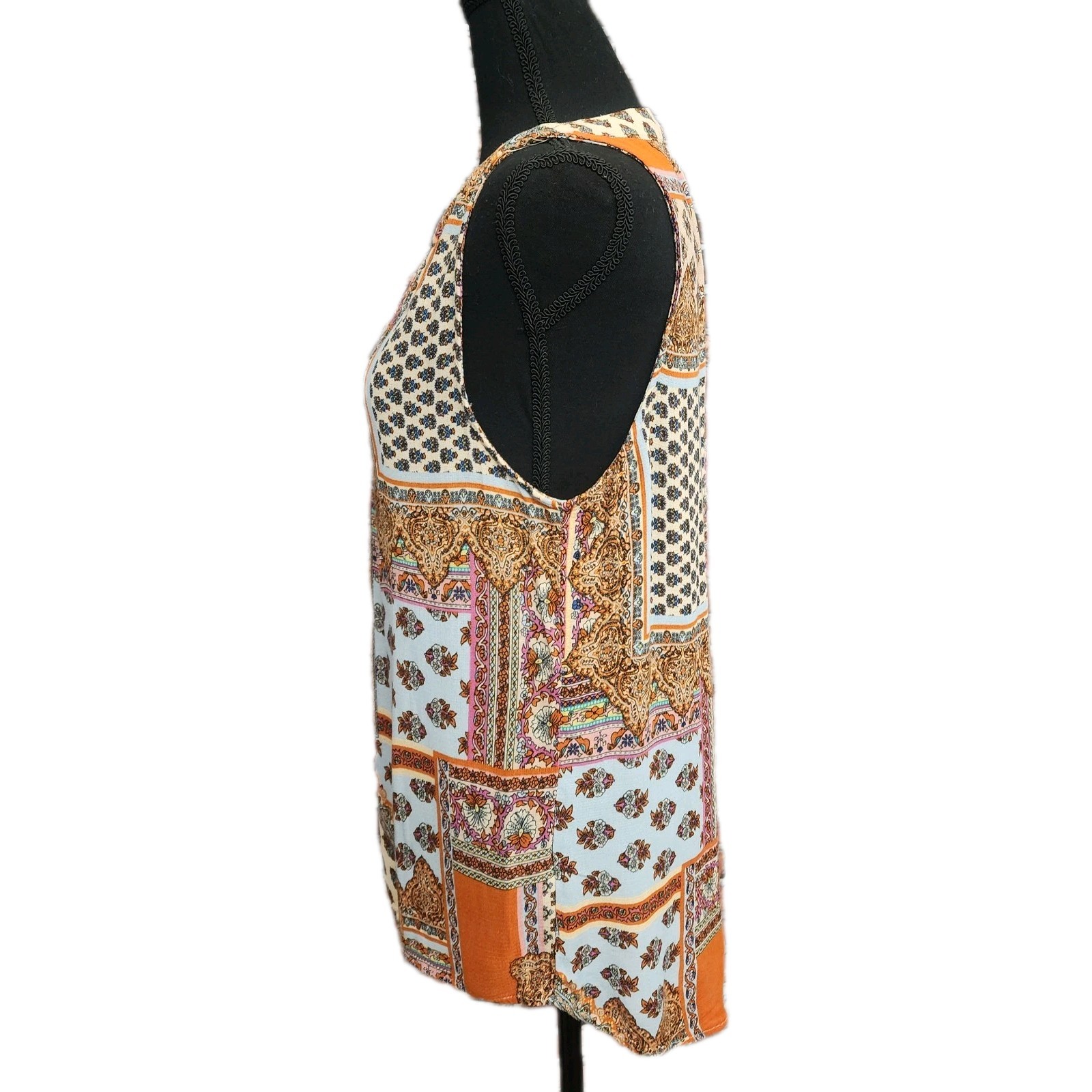 Christian Siriano Top Boho Patchwork Bohemian Hippie Sleeveless Shirt Medium