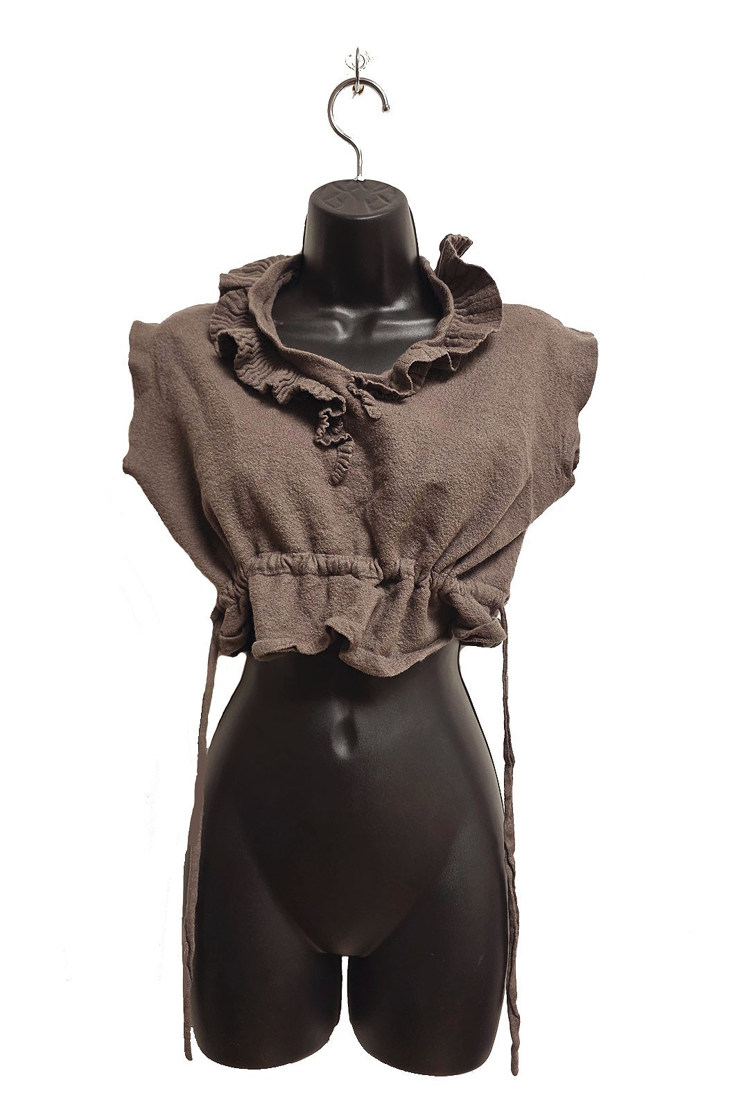 Givenchy Ruffle Top Size C Wool Knit Cropped Vest Mushroom Taupe