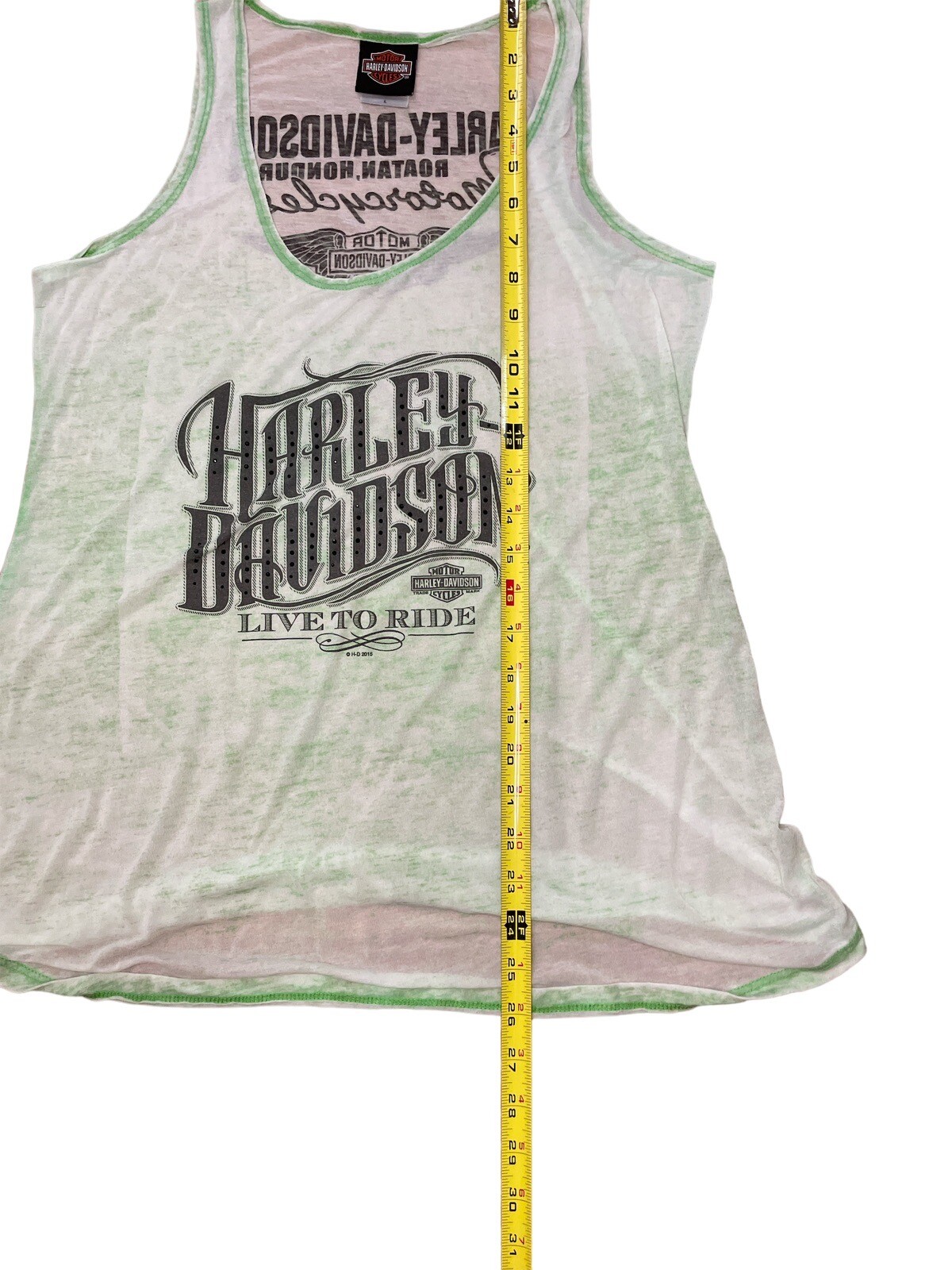 Harley Davidson Women’s Green Rhinestone Tank Top Size Large Roatan Honduras