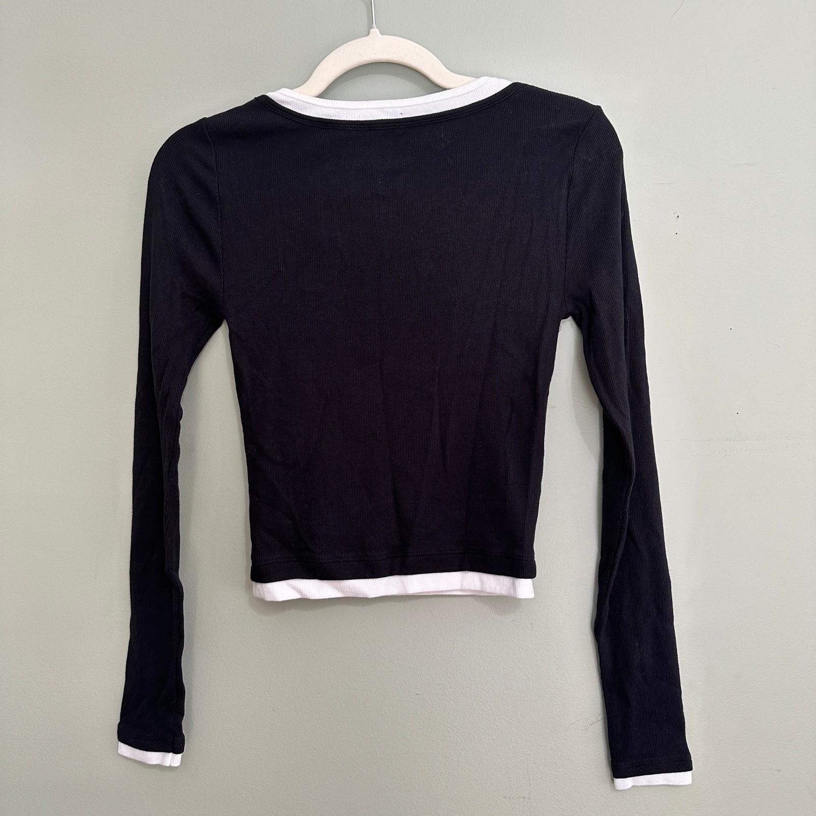EST.PAC. 1980 Ribbed Layered Top Womens Small Black White 90s Preppy Long Sleeve