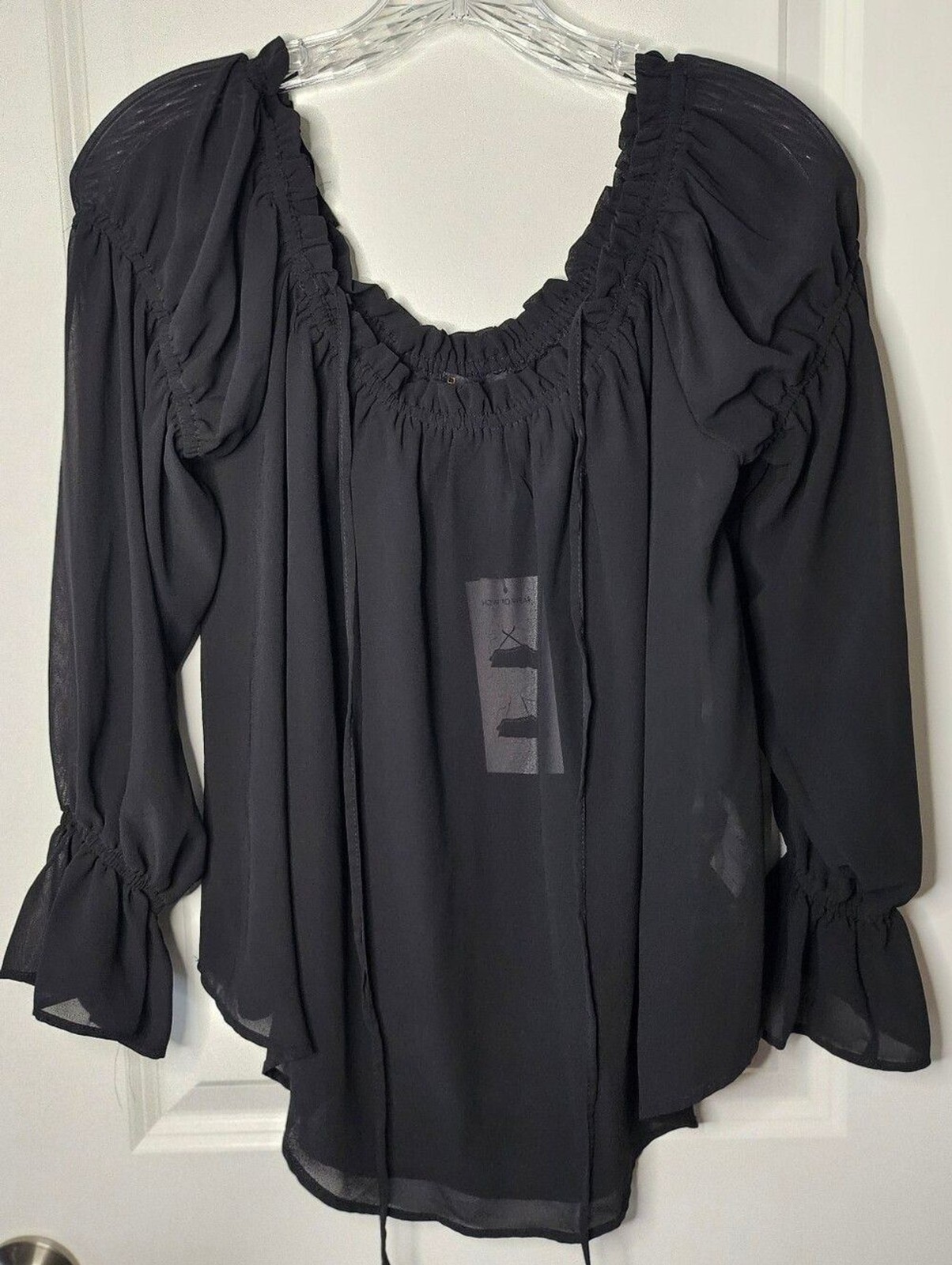 i Jeans By Buffalo Sheer Peasant L Blouse Black Off Shoulder Romantic Bohemian