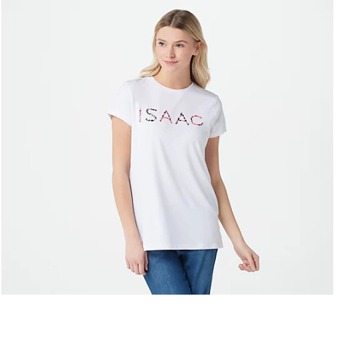 Isaac Mizrahi Live! Special Edition “ISAAC” Printed T-Shirt-White-XXS-A375027