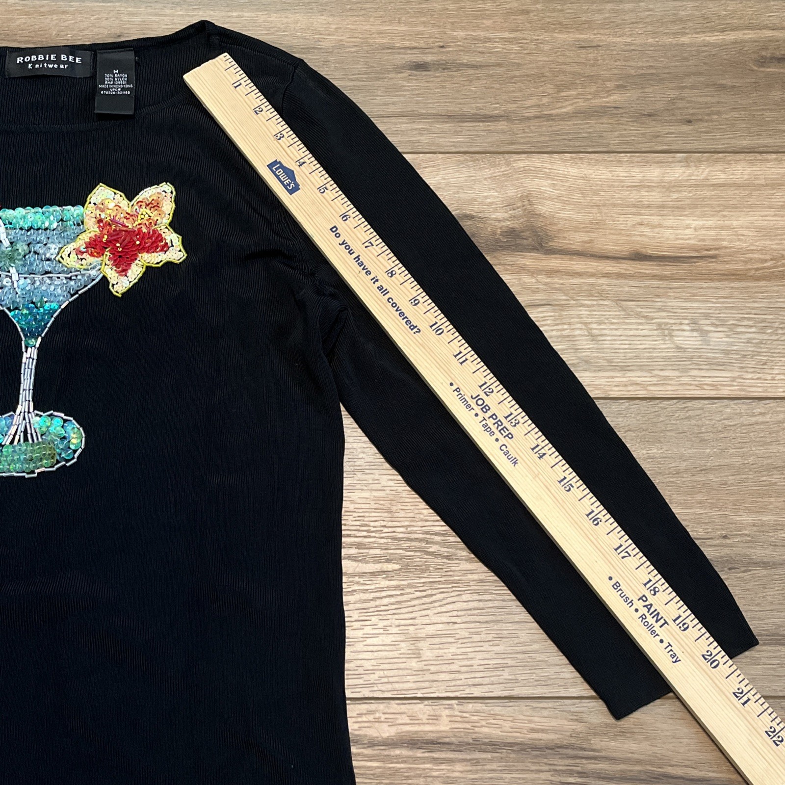 Robbie Bee Cocktail Top MEDIUM Black Stretch Beaded Sequin Tropical Drink y2k