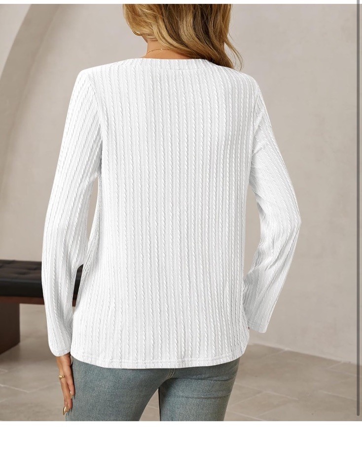 Cicy Creamy White Fitted Ribbed Knit V-neck Lightweight Long Bell Sleeve Top XL