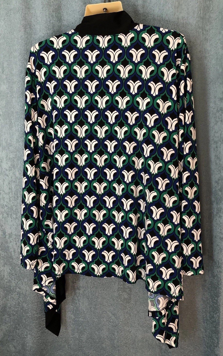 Kasper Easy Care Waterfall Cardigan Jacket Size 2X Blue Green Geometric Print