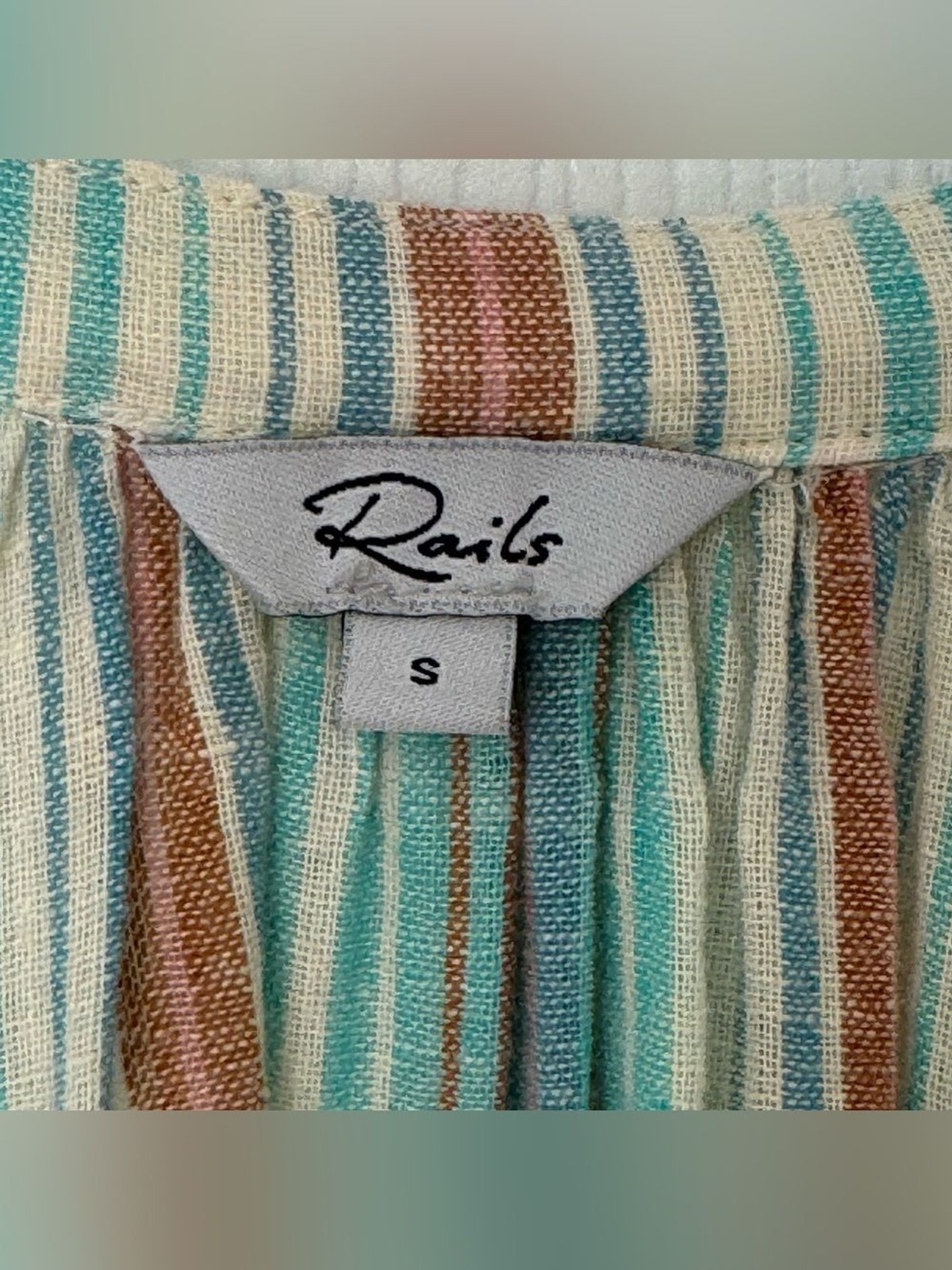 Rails Brielle Linen Blend Striped Peasant Blouse Top Seaview Stripe Size S