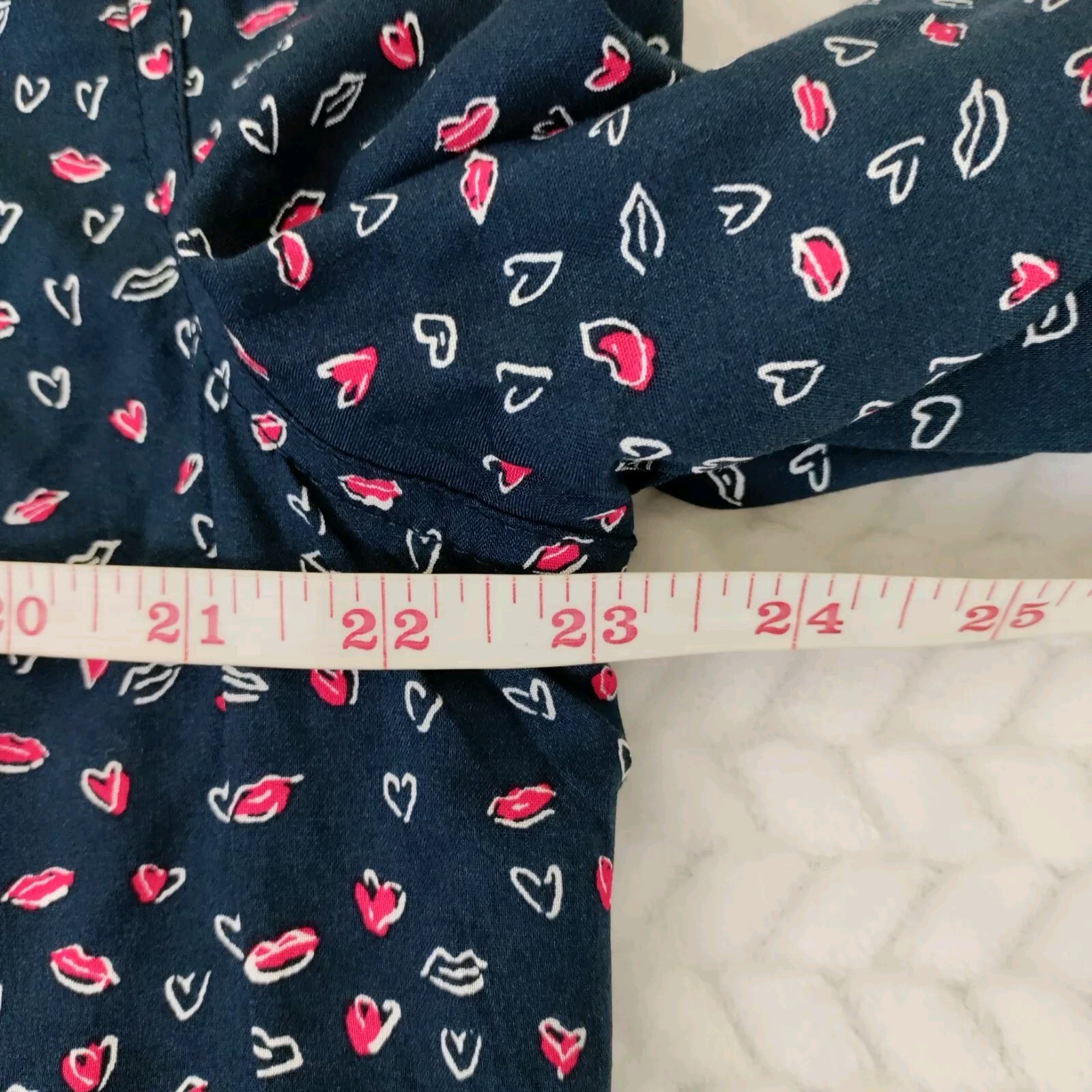 Beach Lunch Lounge Love Is Navy Hearts Button-up Size XL Long Sleeve Shirt Top