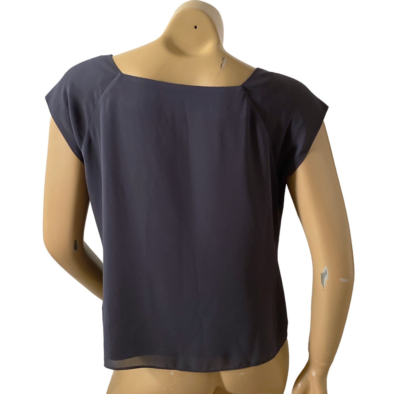 Jacques Vert Pleated Blouse Womens US 10 UK 12 Gray Square Neck Lined Zip Top