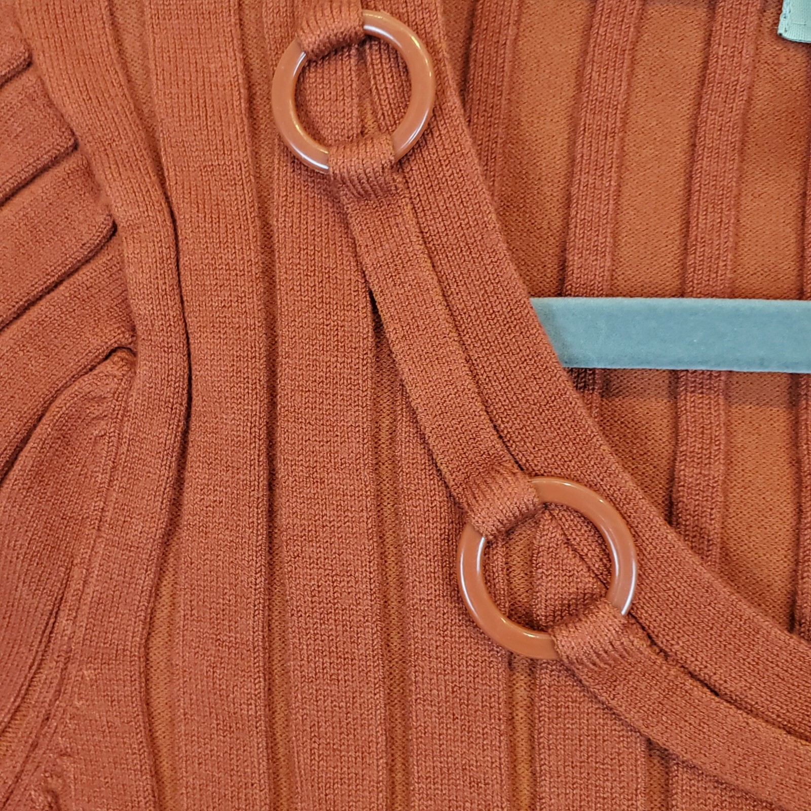 Requirements Ribbed Short Sleeve Terracotta Top Ring Neckline Detail Size M