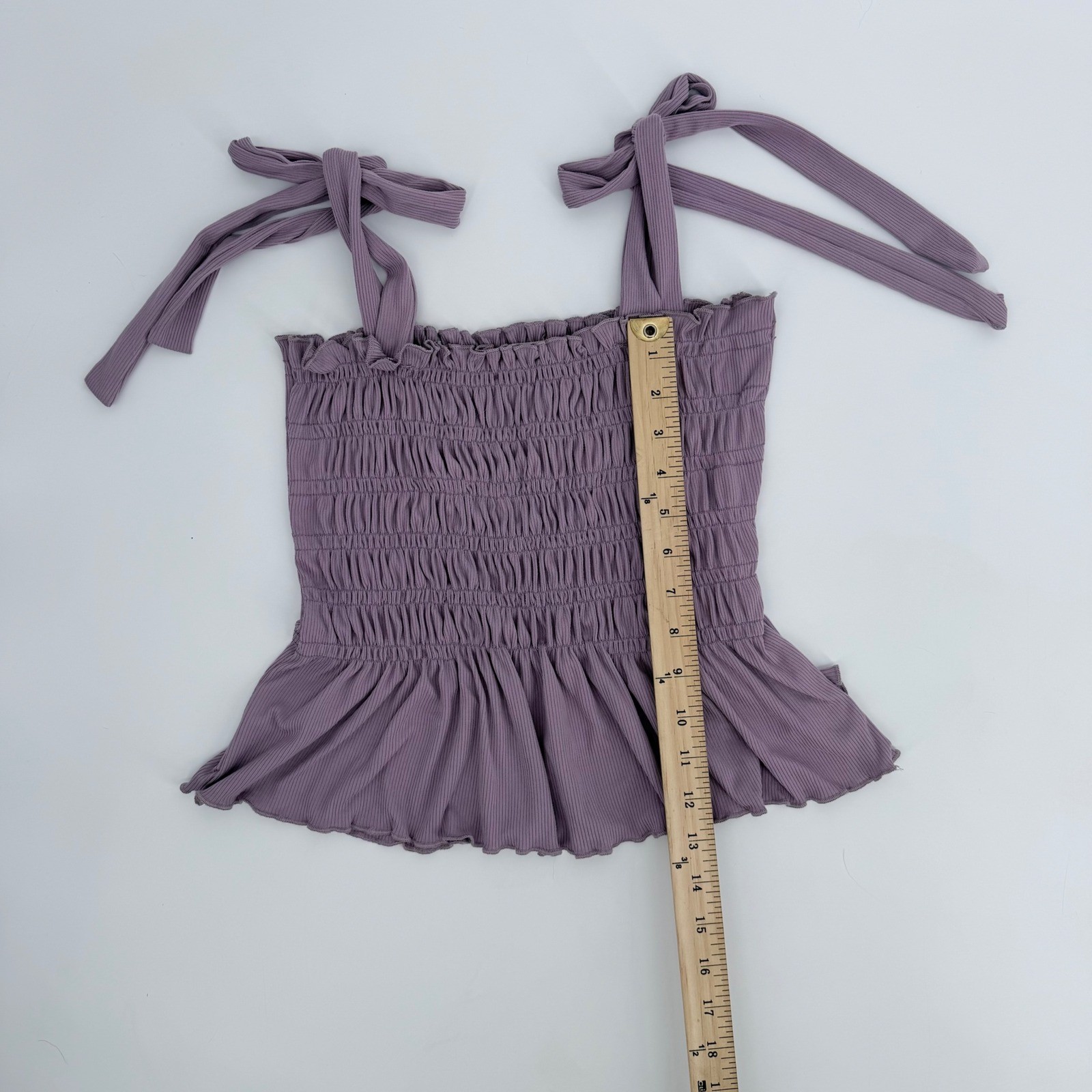 Altar’d State Smocked Peplum Top Womens M Purple Tie Strap Coquette Fairycore