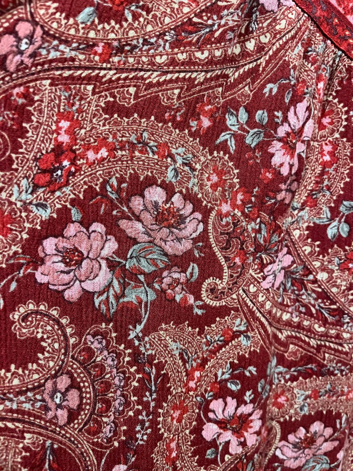Floral Paisley Peasant Top Womens S Oversized Boho Retro Lace Up American Eagle