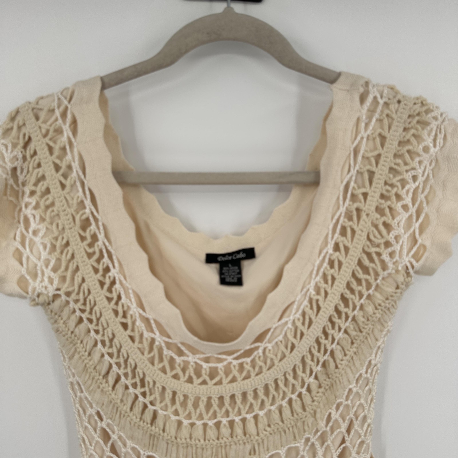 Dolce Cabo Sweater Womens Large Crochet Knit Sheer Boho Pullover Shirt