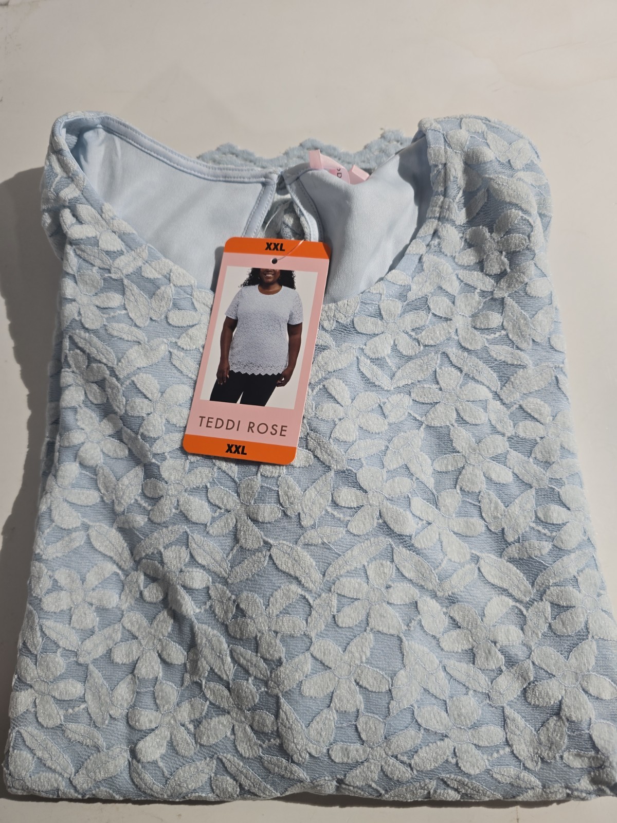 Teddi Rose Women’s Crewneck Short Sleeve Blouse, Light Blue, Size XXL