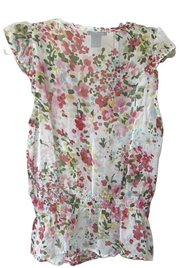 Timing Floral Chiffon Ruffle Peplum Blouse Women’s M Smocked Waist Cottagecore