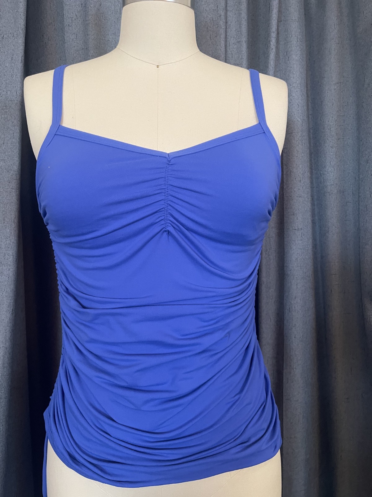 Unique ballet Inspired yoga top with sweetheart neck line and side tie ruching