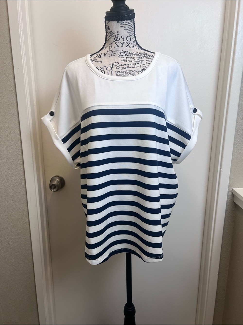 Cable & Gauge Studio Navy Stripe Dolman Sleeve Top 2X Nautical Chic