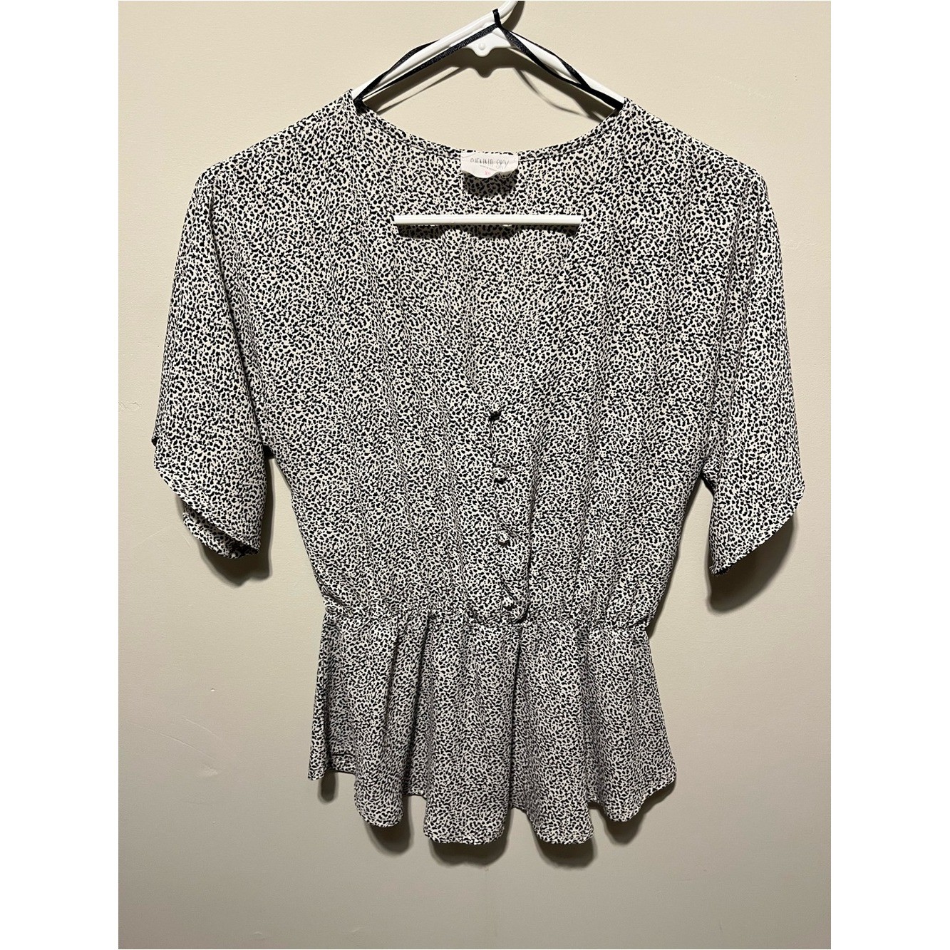 Sienna Sky Black & White Printed Peplum Button-Front Blouse