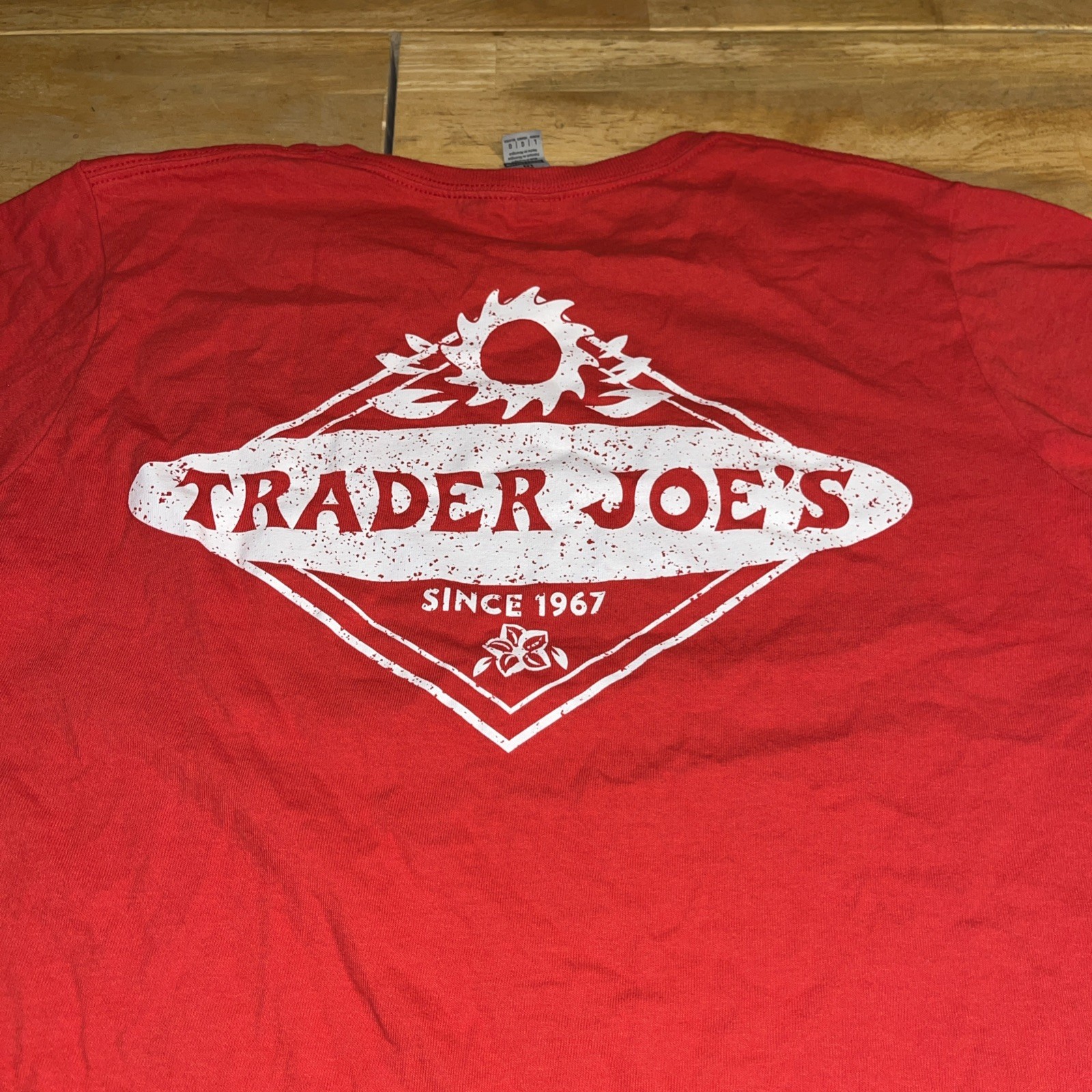 Trader Joe’s Tshirt Womens L RED Special Edition Logo Crew Merch