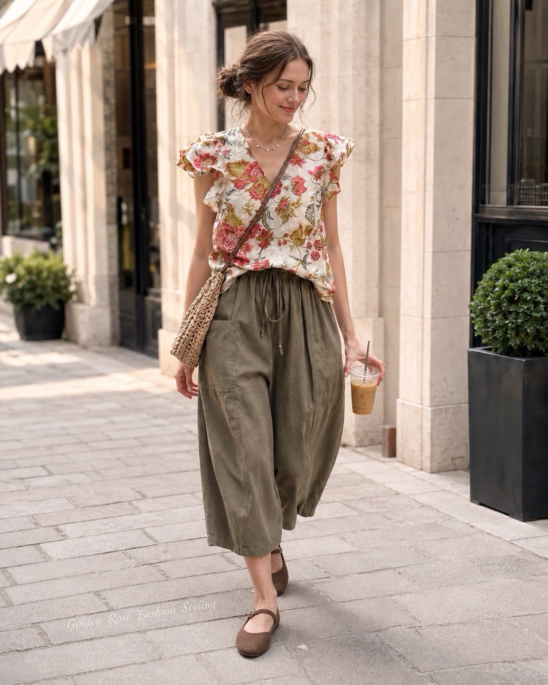 NWT CURE Women’s Floral Ruffle Sleeve V-Neck Blouse S Cottage Boho Summer Top