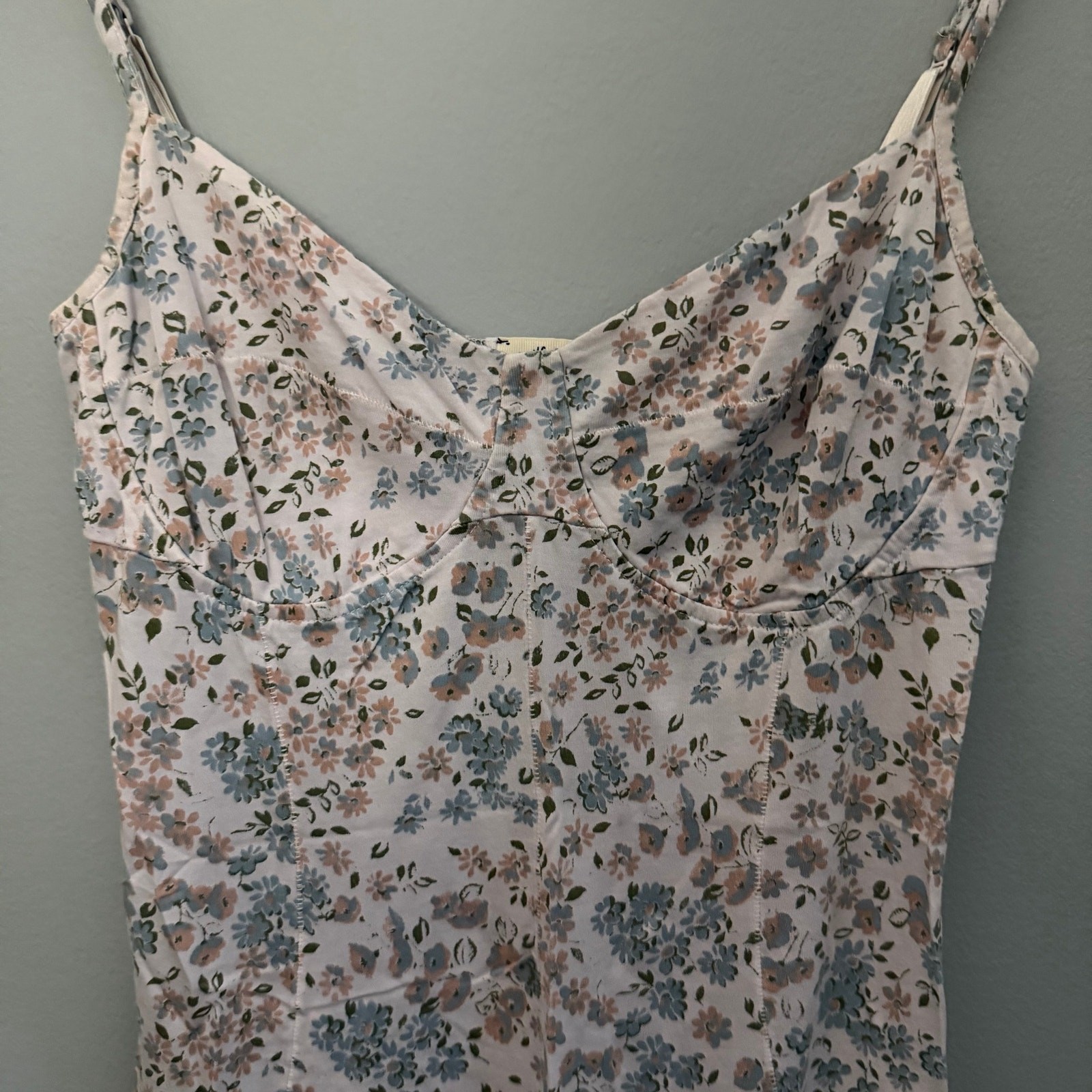 Wilfred Aritzia Floral Bustier Cami Tank Pima Cotton Modal White Blue Size Large