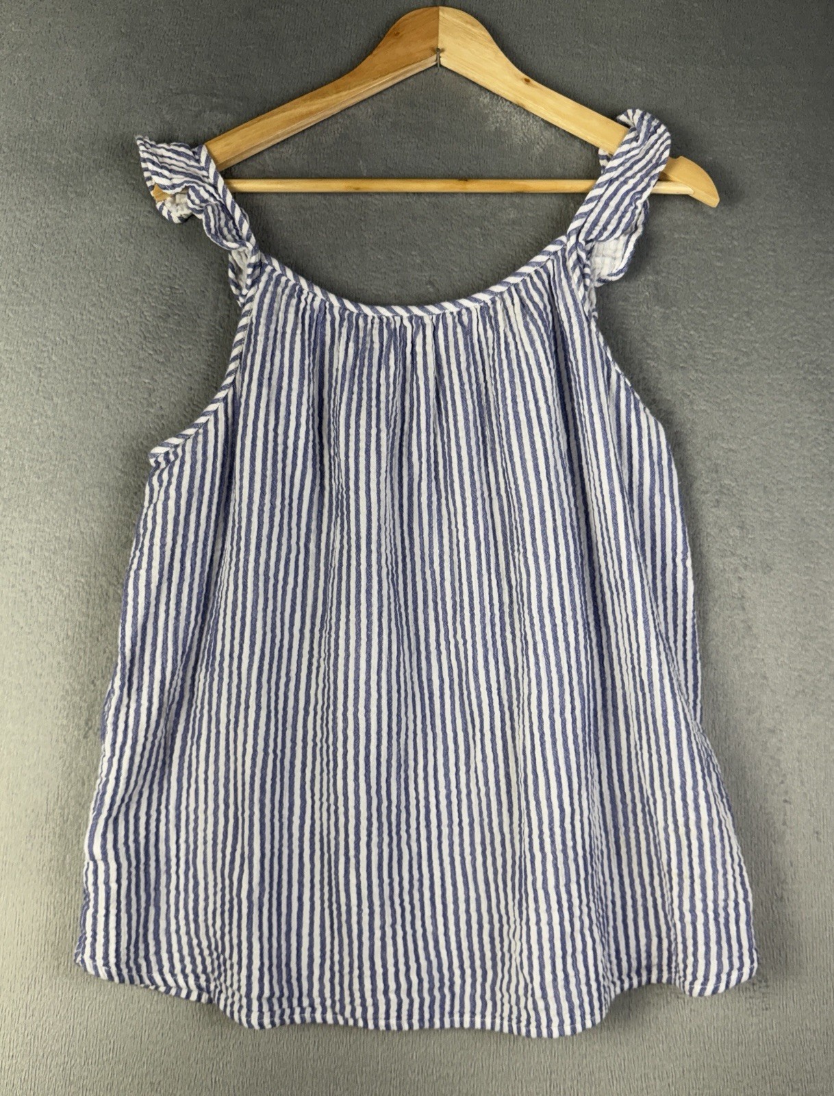 Beach Lunch Lounge White Blue Striped Blouse Sleeveless Large Coastal Nautical
