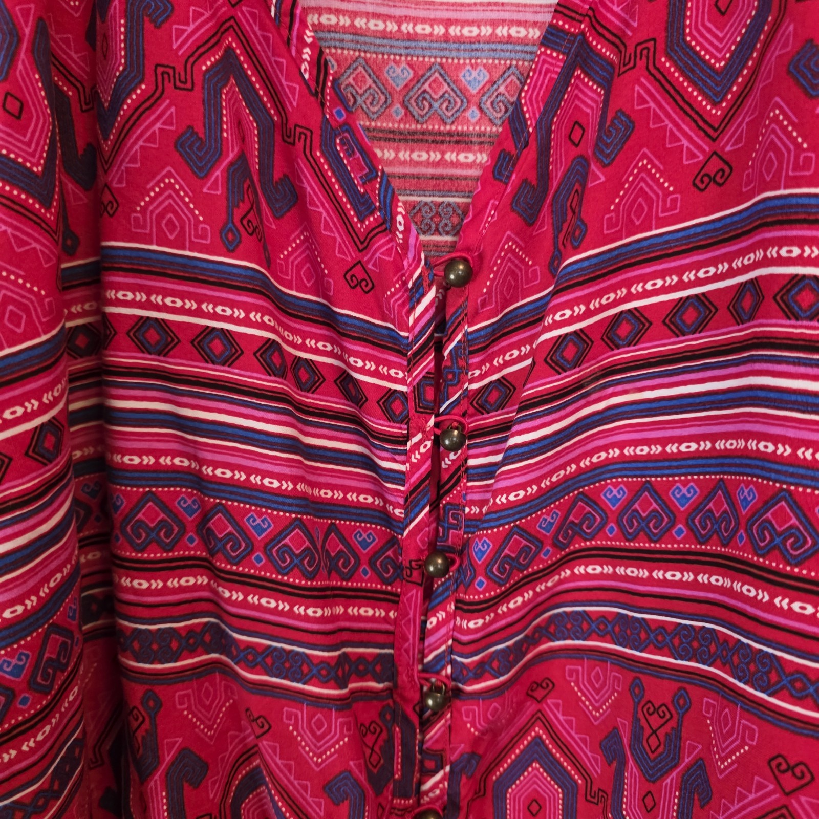 Wrangler Retro Western Blouse Red Aztec Boho Button Front Long Sleeve XL