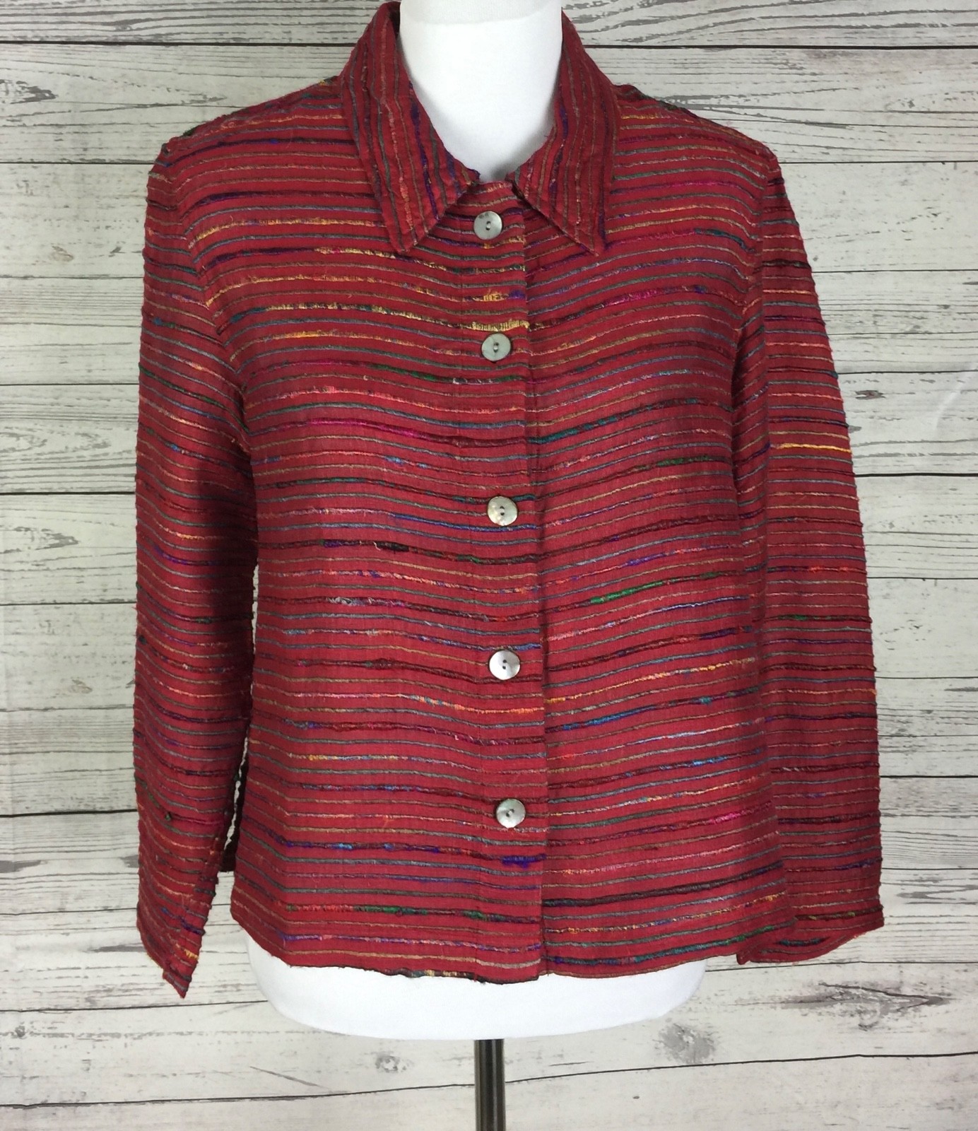 Coldwater Creek Shirt Jacket Women’s Size PM Silk Textured Striped Button Front