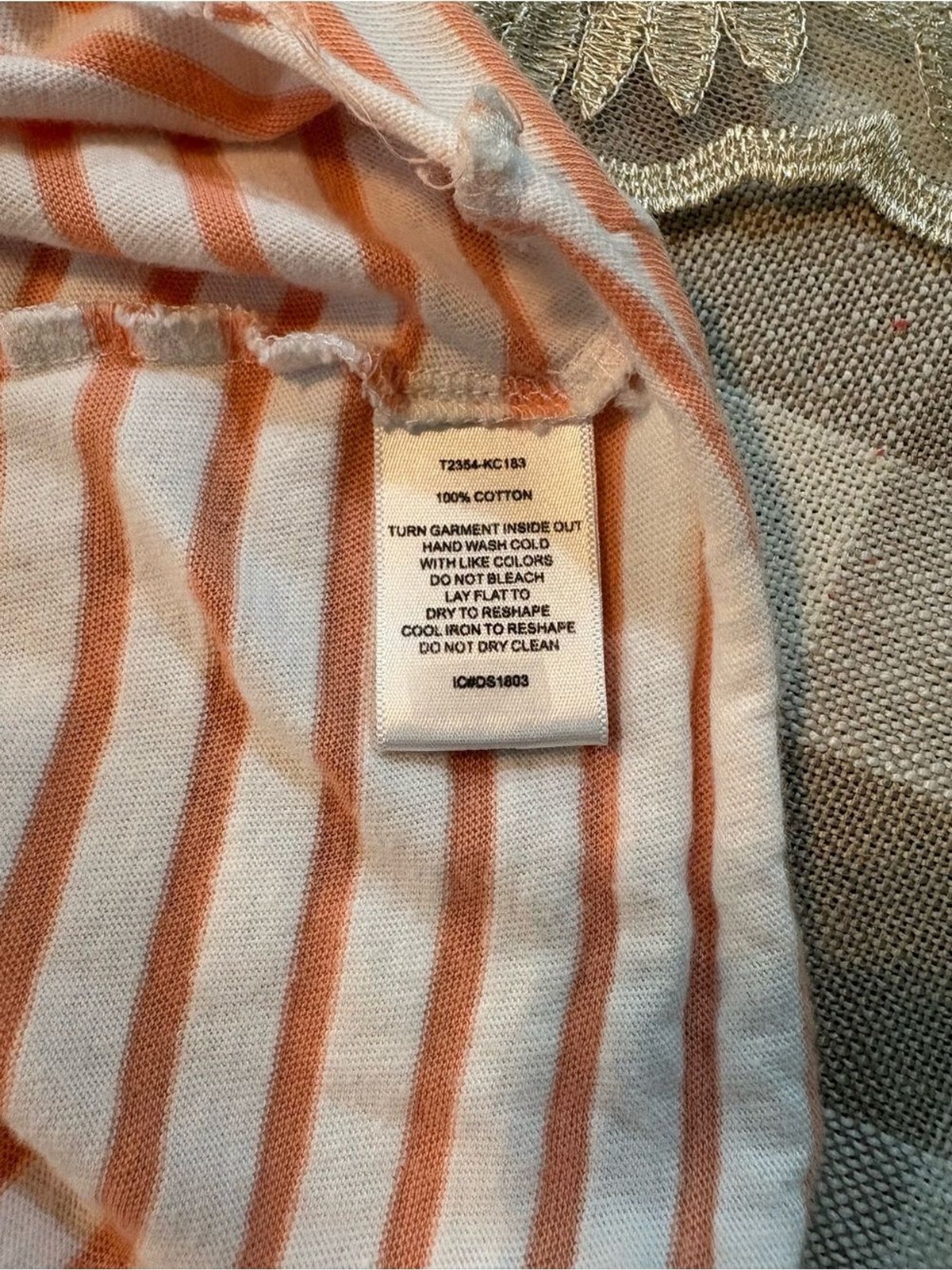 Sanctuary Peach & Ivory Striped Oversized Cotton Pocket Tee | Large | Casual