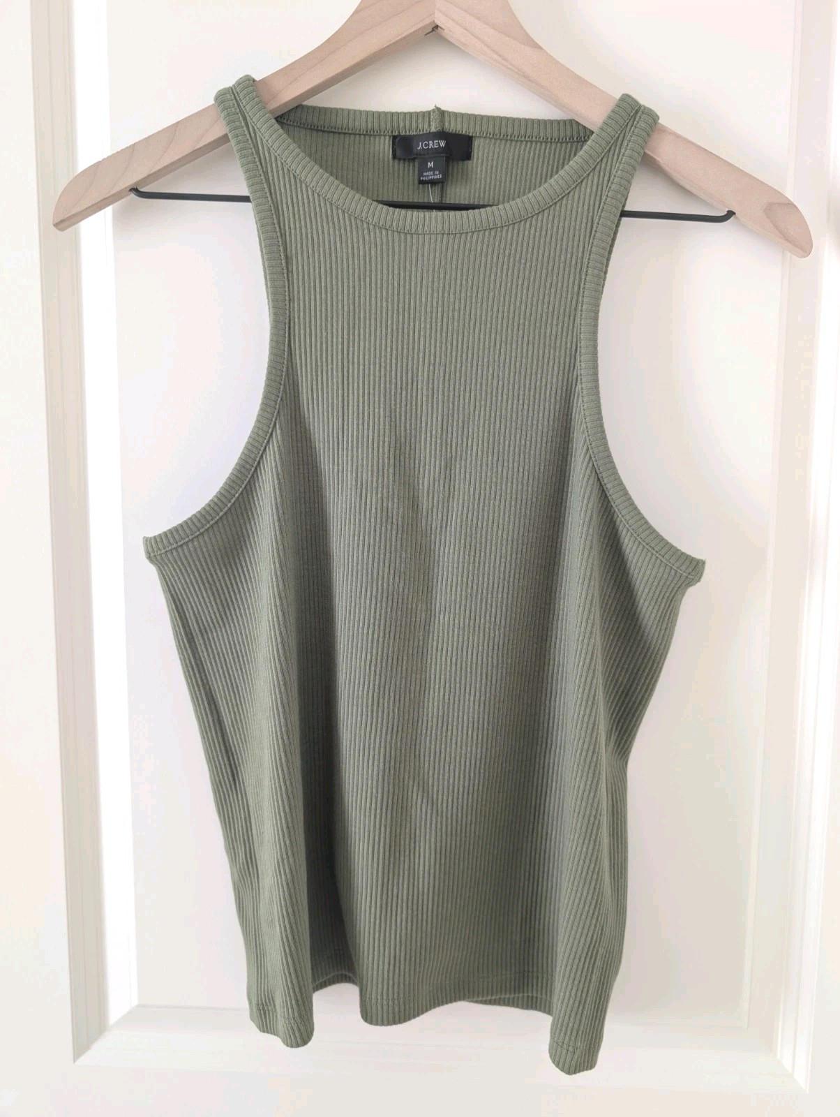 J Crew Women’s Green Favorite Ribbed Tank Top Cotton Blend Size Medium NWT