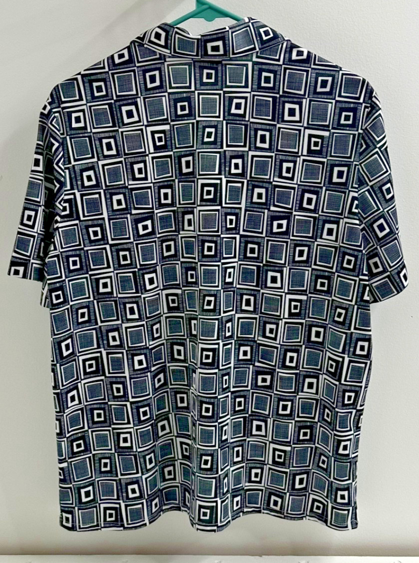 Blair womens blouse button down size LGE vintage geometric mod black square