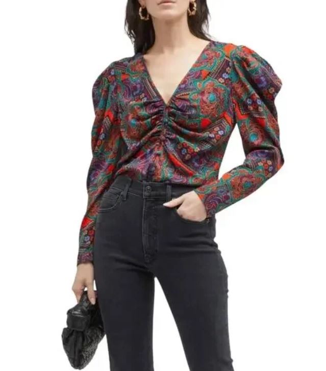 NWT Veronica Beard Simmons Paisley Floral Silk Blend Top Flame Red Multi Size 6