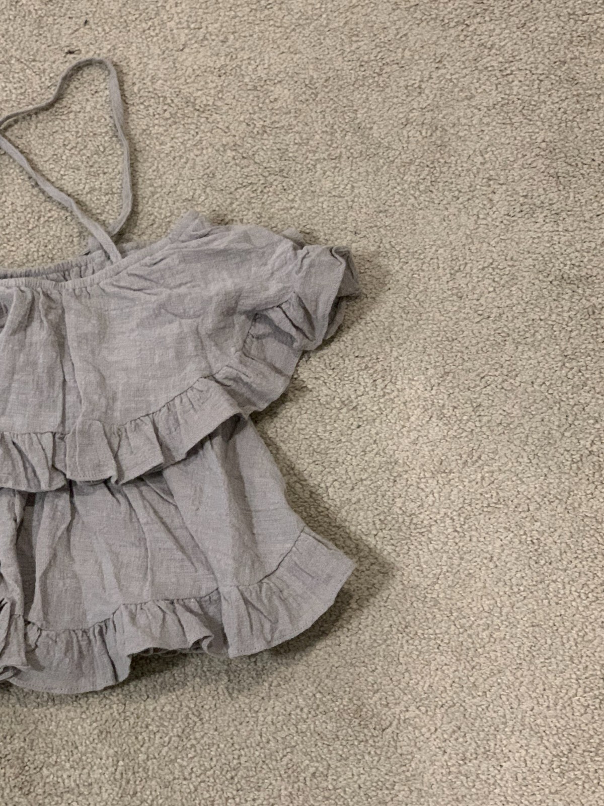 Closet Chic 100% Cotton Ruffle Shirt Top Small Gray Tie Straps Lagenlook Woven