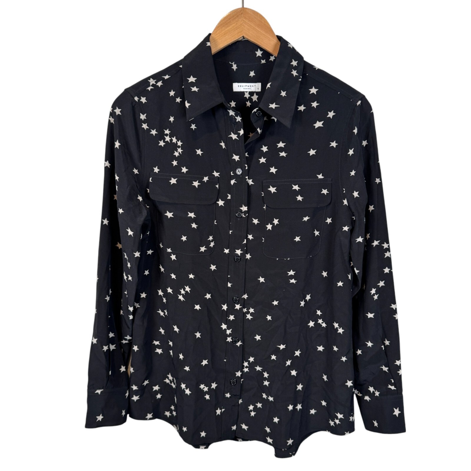 Equipment Femme Starry Night Silk Shirt Size Small Black Button Up Blouse Stars