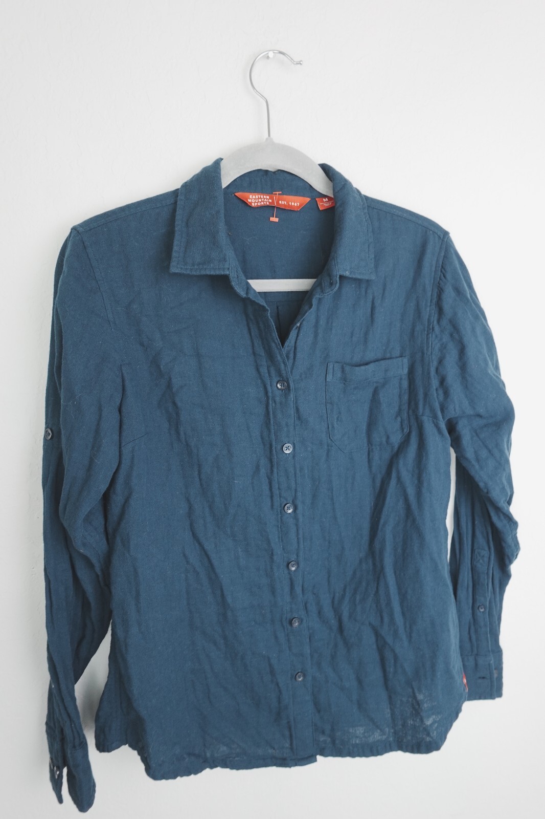 Women’s Eastern Mountain Sports Shirt M Blue Cotton Navy Blue Long Sleeve Casual