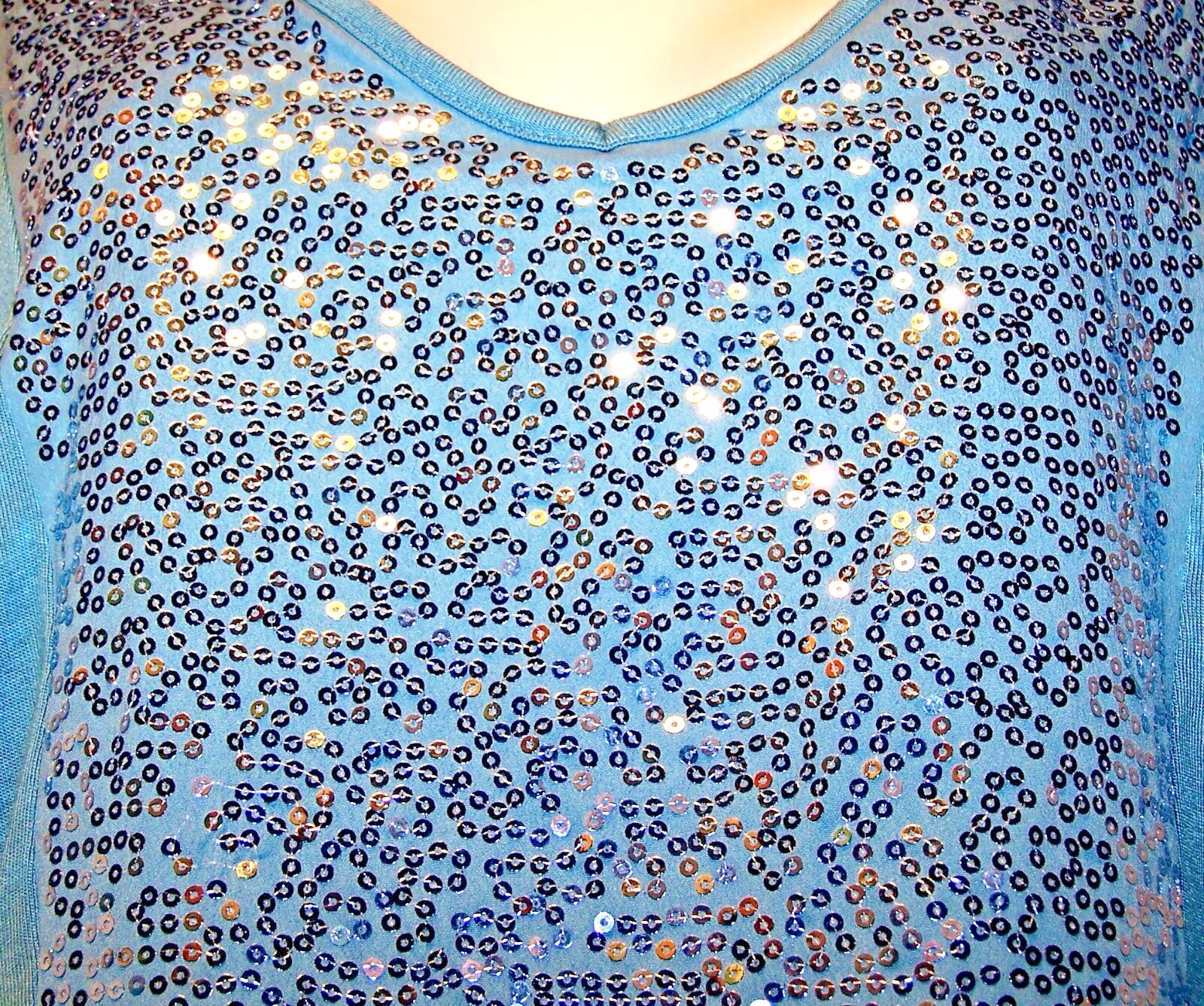 NEW $40 Tag APT 9. Storm Blue LARGE Knit Woven SEQUIN Front TEE Top Long Sleeve
