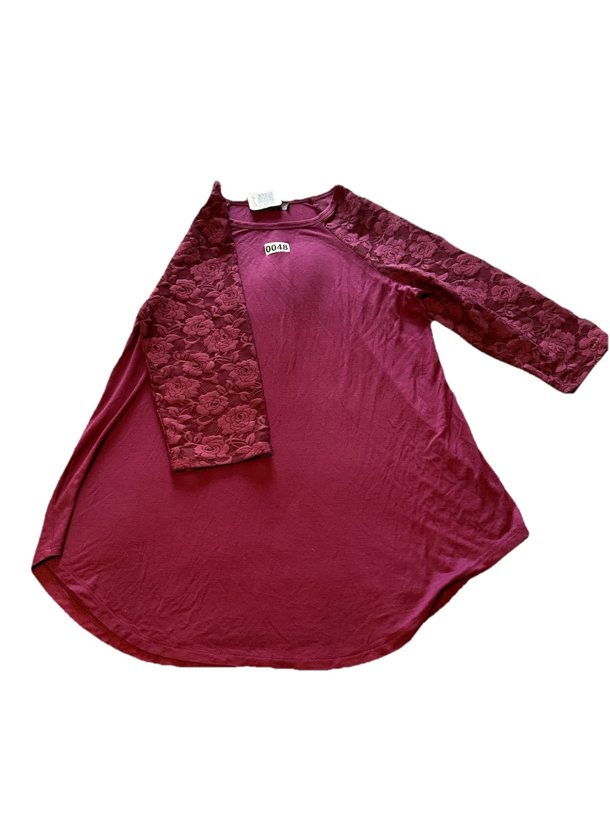 Burgandy Sheila Rose Tunic Top Size L Long Lace Sleeves New