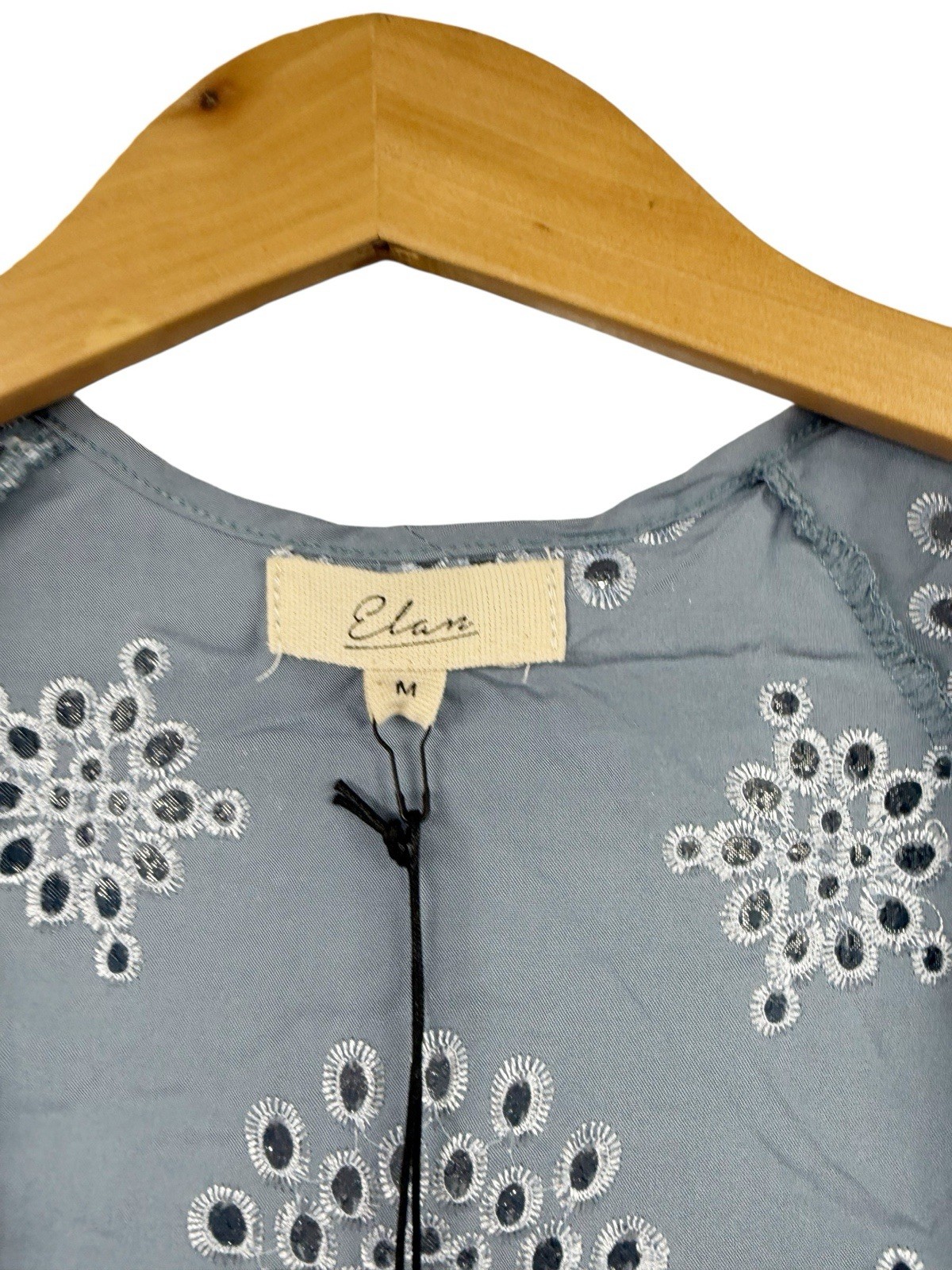 Elan Boutique Long Light Blue Embroidered Duster Length Kimono Boho Womens M New