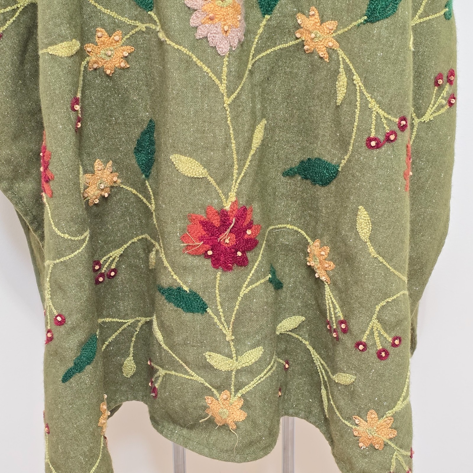 Vtg Wool Poncho Floral Top Wrap w/Shawl Forest Fairy Artsy Festival Cottagecore