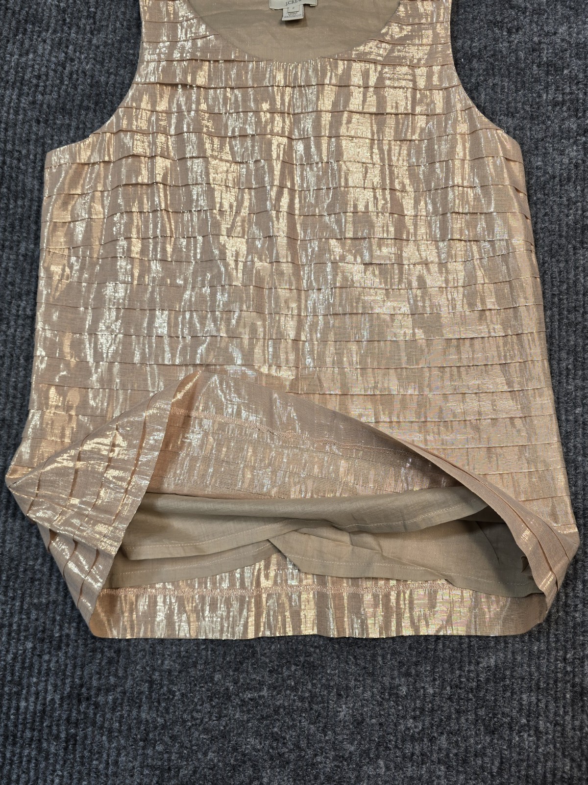 J CREW Rose Gold Strati Shell Tiered Metallic Pleated Cotton Tank Top Size 2